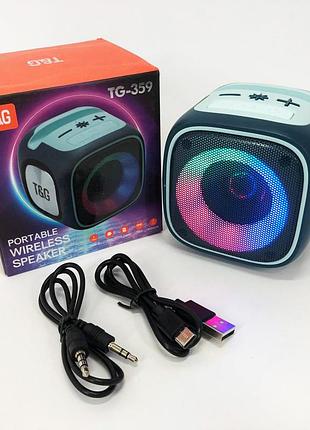 Портативная bluetooth колонка tg359 7w с rgb подсветкой, аккумуляторная колонка для музыки. цвет: синий