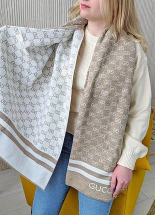 Теплый зимний шарфик для девушки брендовый шарф гуччи двухсторонний большой брендовый палантин gucci из кашемира