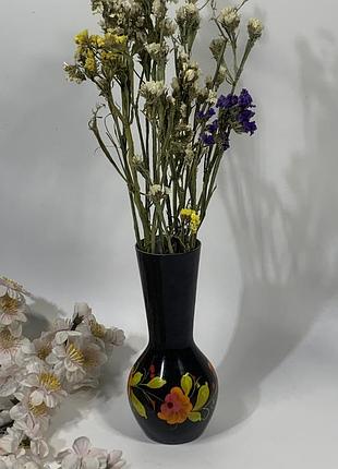 Черная ваза для цветов производства ссср, алюминиевая ваза с ручной росписью н1648,1 красивая ваза в очень хо