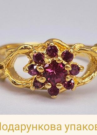 Кольцо серебряное 925 позолота с натуральным гранатом родолитом нежное кольечко с красным натуральным камнем