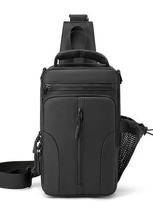 Сумка мужская через плече слинг черная повседневная вместительная tiding
