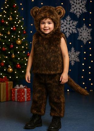 Дитячий хутряний костюм енота / raccoon fur лісового звірятка / ведмежатко з хвостиком і капюшоном 3–5 років