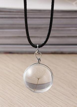 Ожерелье, подвеска, шнур, кулон - одуванчик, стеклянный, прозрачный, круглый, 45 см