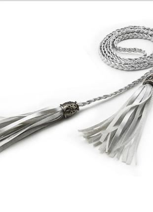 Жіночий ремінь плетений еко шкіра світло сірий( 4080 )