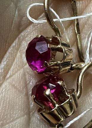 Оригинальные винтажные советские серьги из розового золота 583 пробы 14 карат с сапфирами, женские украшения ссср