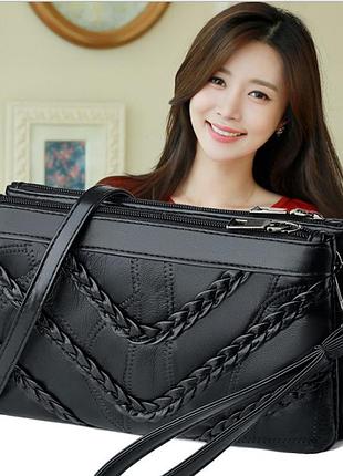 Сумка жіноча натуральна шкіра + еко шкіра чорний( 0627 )