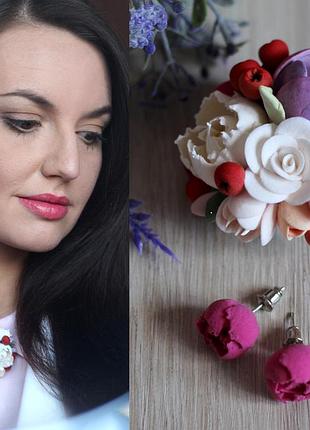 Красивый комплект украшений с цветами из полимерной глины "яркий фреш"