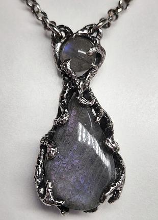 Серебряное колье с натуральными лабрадорами, двустороннее, производство украина