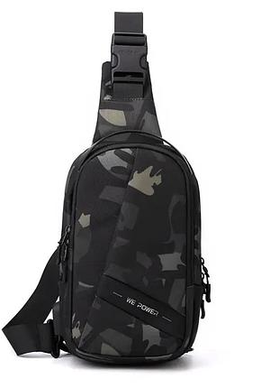 Чоловіча сумка нагрудна молодіжна чорна слінг we power