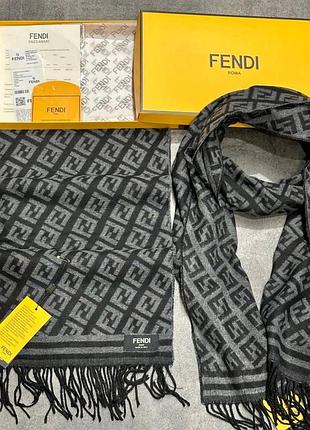 Теплый женский шарф fendi брендовый городской шарф для девушки фэнди палантин для женщины на зиму серый