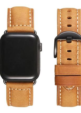 Ремінець із натуральної шкіри crazy horse для apple watch 38 / 40 / 41 / 42 / 44 / 45 / 49 мм коричневий
