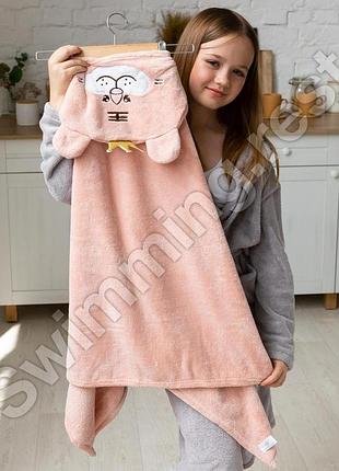 Уголок полотенце халат пончо для детей с капюшоном микрофибра супер качество котик корона пудра