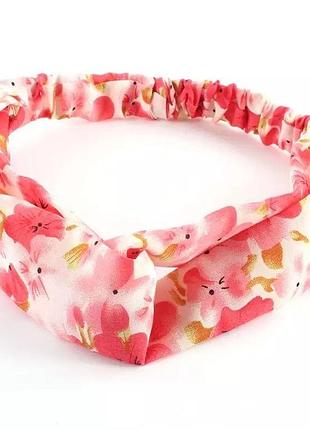 Повязка на голову женская розовый цветок