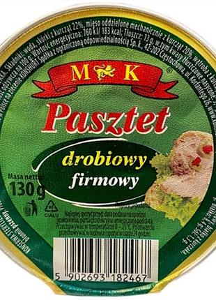 Паштет куриный m&k pasztet firmowy, 130г польша