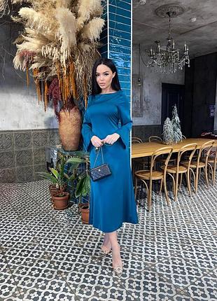 Шелковое женское платье “ maxi” с длинным рукавом и завязками сзади