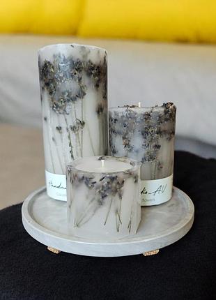 Набор свечей с лавандой "лавандовый покой" на гипсовой подставке, с ароматом апельсин