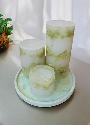 Свічковий набір "весняна свіжість" на підставці, з ароматом апельсин