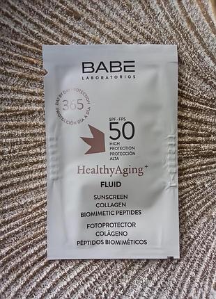 ✨babe laboratorios healthy aging anti-age fluid spf50 антивіковий сонцезахисний флюїд з коллагеном і пептидами пробник