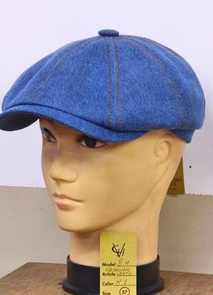 Кепка чоловіча восьмиклинка хуліганка 8 клинка comfort heads весняна літня джинсова ба вовна вовняна блакитний блакитна