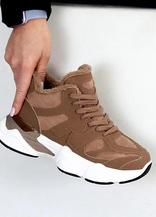 Кроссовки "rikki", мокко, экозамша, зима