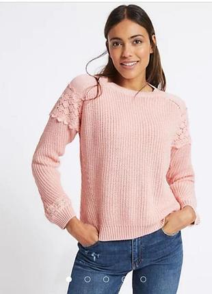 Marks &amp; spencer розовый женский джемпер с кружевом 100% хлопок большой размер!