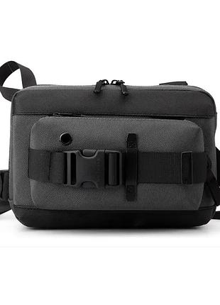 Сумка мужская нагрудная плотная водоотталкивающая молодежная серая бананка we power