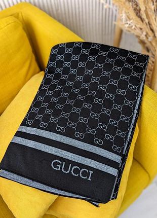 Брендовый шарф гуччи двухсторонний большой брендовый палантин gucci из кашемира теплый зимний шарфик для девушки