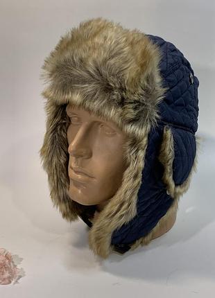 Шапка ушанка синяя плащевка, мех ede ref l/xl 55 - 60 см н1679 защита шеи, ушей, тепло, от ветра теплая и сти