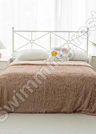 Меховой плед покрывало травка на овчине евро 220x240 см бежевый в подарочной сумке
