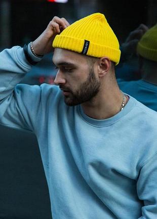Шапка с подворотом, женская / мужская желтая, зимняя intruder short