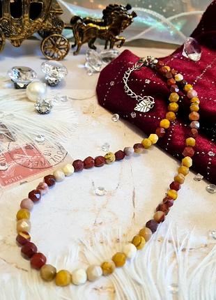 🔺💛🍓 кольє, намисто чокер натуральний камінь яшма мукаїт гранований