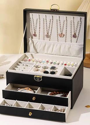 Шкатулка для хранения украшений трехъярусная органайзер для бижутерии черный