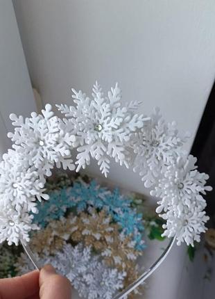 Обруч снежинки, обруч снежной королевы, обруч зимы, венчик с снежинками