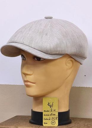 Кепка чоловіча восьмиклинка хуліганка 8 клинка comfort heads весняна літня льняна з льна бежевий бежева