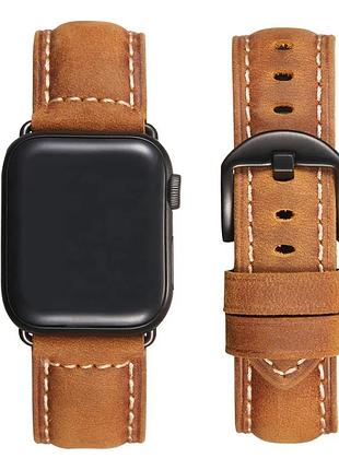 Ремінець із натуральної шкіри crazy horse для apple watch 38 / 40 / 41 / 42 / 44 / 45 / 49 мм темно-коричневий