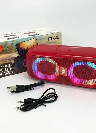Портативная колонка tg333 2x5w с rgb подсветкой, беспроводная колонка портативная мощная. цвет: красный