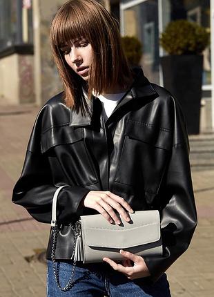 Шкіряний жіночий клатч сірий