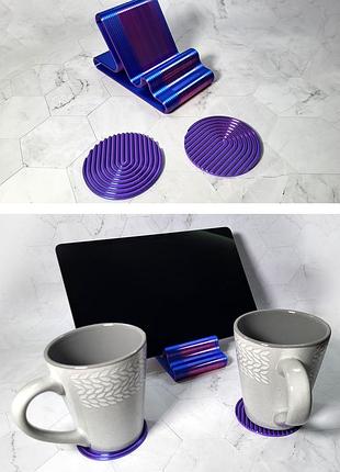 Подставка для планшета и 2 костера под чашки. градиент 3d