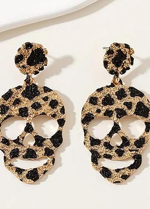 Серьги бижутерия череп леопардовые