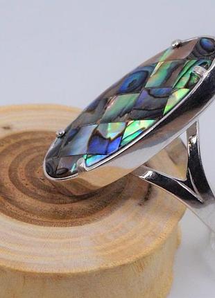 Кольцо серебряное "мозаика" с перламутром 925 пробы.