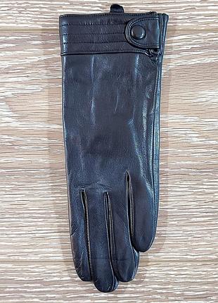 Сенсорні рукавички жіночі шкіряні з вовною з манжетом та кнопкою 7