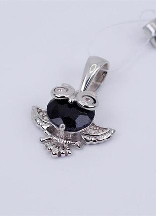 Кулон серебряный "сова" с черным цирконием 925 пробы.