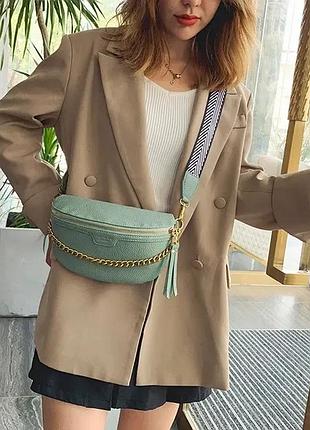 Модная женская бананка fashion стильная и качественная женская сумочка на грудь кросс боди мятный