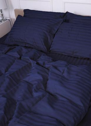 Постельное белье с микрострайпом сатина евро комплект темно-синий