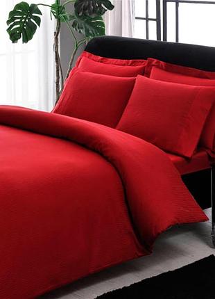 Двоспальний king size комплект tac premium basic red сатин-stripe