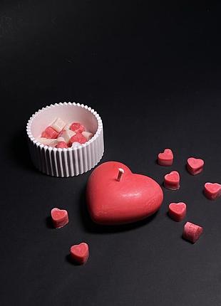 Набор ароматическая соевая свеча сердце с мини-саше (30шт) в гипсовом кашпо ручной работы tropical forest