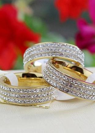 Кольцо xuping jewelry три дорожки камни по кругу р 17 золотистое