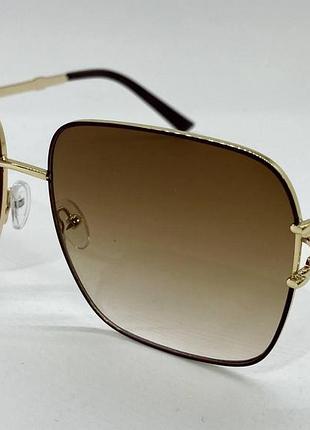 Очки солнцезащитные квадраты оверсайз в тонкой металлической оправе с градиентными линзами коричневый