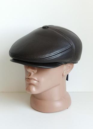 Кепка мужская кожаная натуральная кожа ellipse осень зима классическая пятиклинка на флисе с ушами коричневая 58