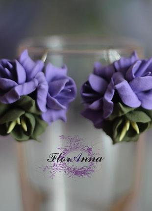 Серьги с цветами ручной работы "лавандово-фисташковые фрезии"